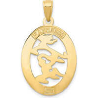 14K Yellow Gold Chinese Happiness Symbol Pendant in Oval Frame - 32mm Length by Oro Pregiato