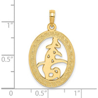 14K Yellow Gold Chinese Love Symbol in Engraved Oval Frame Pendant - 22.8mm Length by Oro Pregiato