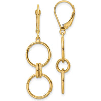 14K Yellow Gold Circle Dangle Leverback Earrings - 43.4mm Length by 0