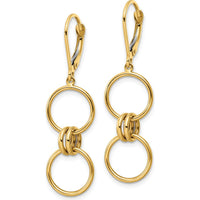 14K Yellow Gold Circle Dangle Leverback Earrings - 43.4mm Length by 0