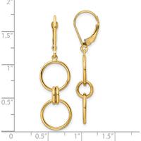 14K Yellow Gold Circle Dangle Leverback Earrings - 43.4mm Length by 0