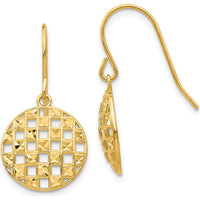 14K Yellow Gold Circle Diamond-Cut Drop Earrings - Elegant Geometric Design with French Wire Closure by 0
