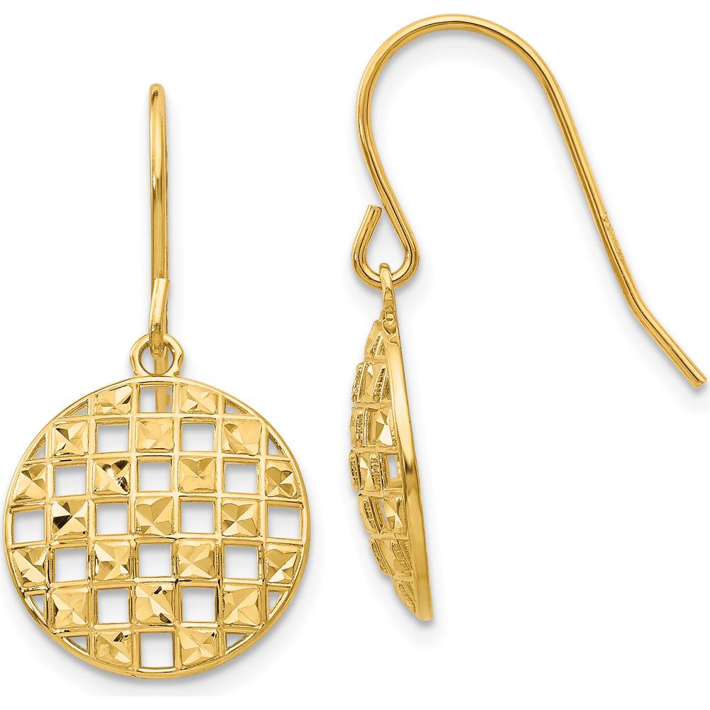 14K Yellow Gold Circle Diamond-Cut Drop Earrings - Elegant Geometric Design with French Wire Closure by 0