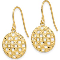 14K Yellow Gold Circle Diamond-Cut Drop Earrings - Elegant Geometric Design with French Wire Closure by 0