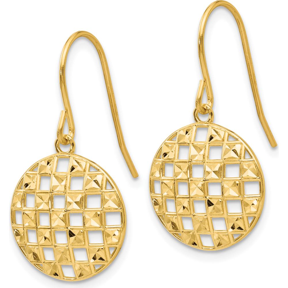 14K Yellow Gold Circle Diamond-Cut Drop Earrings - Elegant Geometric Design with French Wire Closure by 0