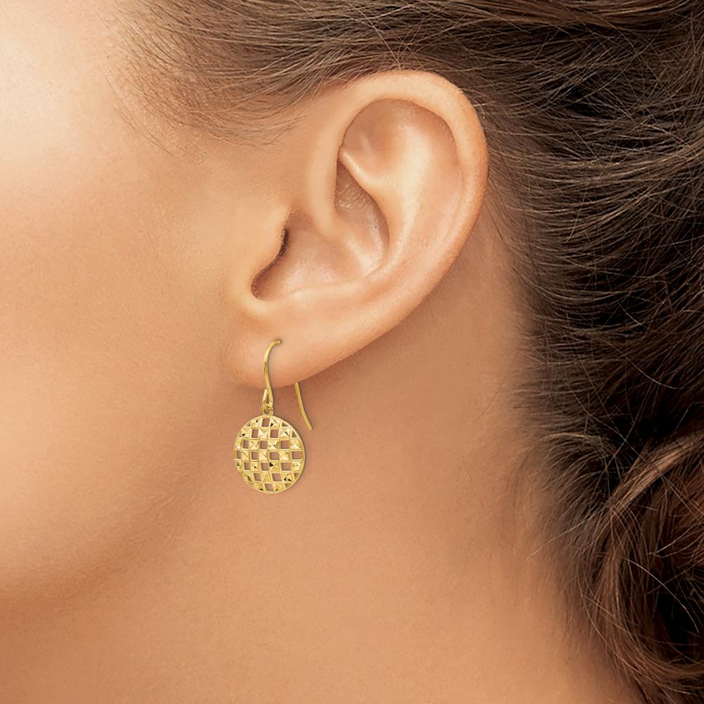 14K Yellow Gold Circle Diamond-Cut Drop Earrings - Elegant Geometric Design with French Wire Closure by 0