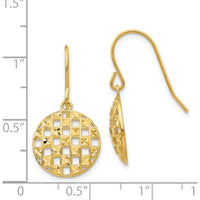 14K Yellow Gold Circle Diamond-Cut Drop Earrings - Elegant Geometric Design with French Wire Closure by 0