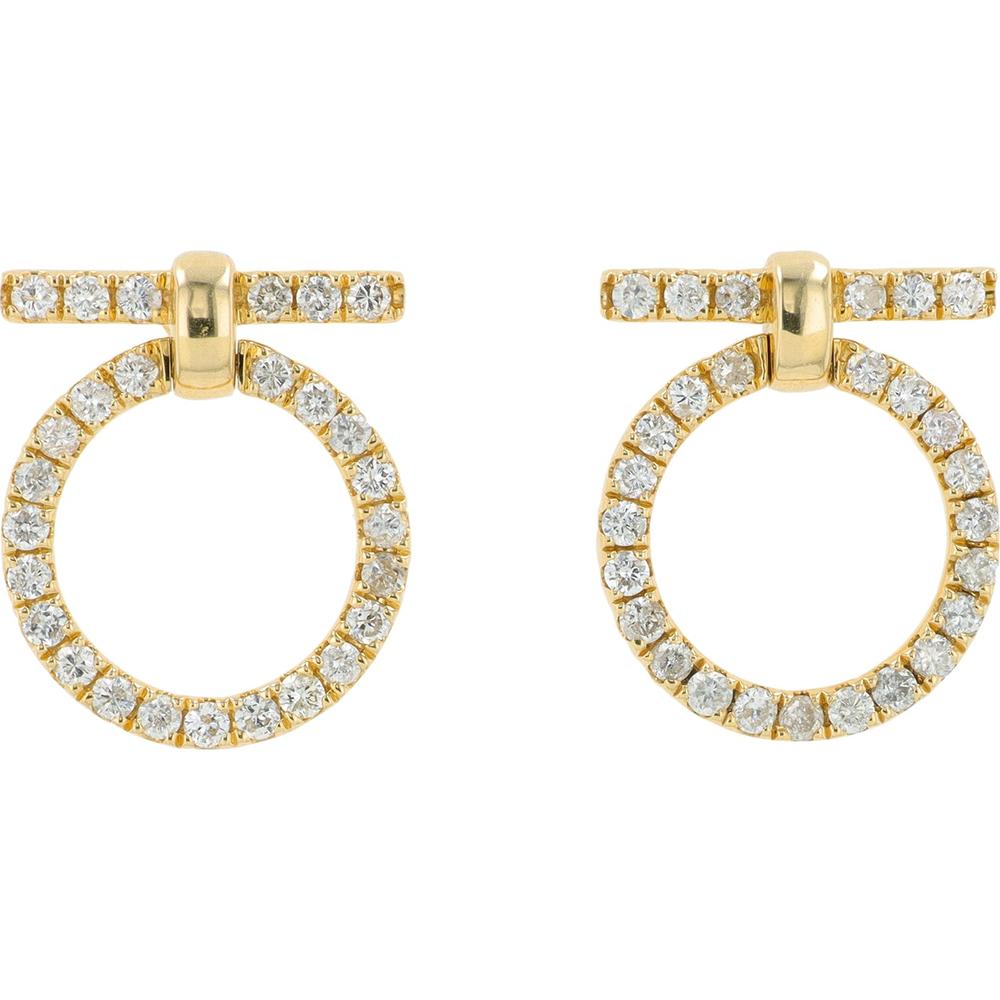 14K Yellow Gold Circle Diamond Stud Earrings - 0.75 Carat Total Diamond Weight