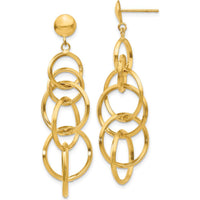 14K Yellow Gold Circle Drop Post Earrings - Polished Finish, 46mm Length by 0
