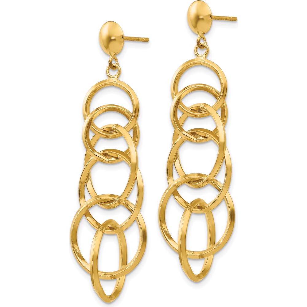 14K Yellow Gold Circle Drop Post Earrings - Polished Finish, 46mm Length by 0