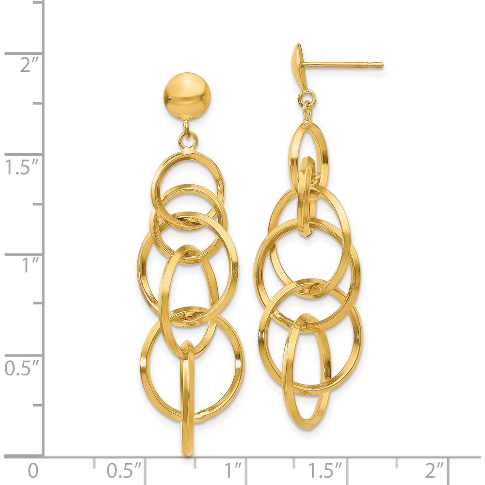14K Yellow Gold Circle Drop Post Earrings - Polished Finish, 46mm Length by 0