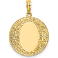 14K Yellow Gold Circle Engravable Pendant with Polished Finish by Oro Pregiato