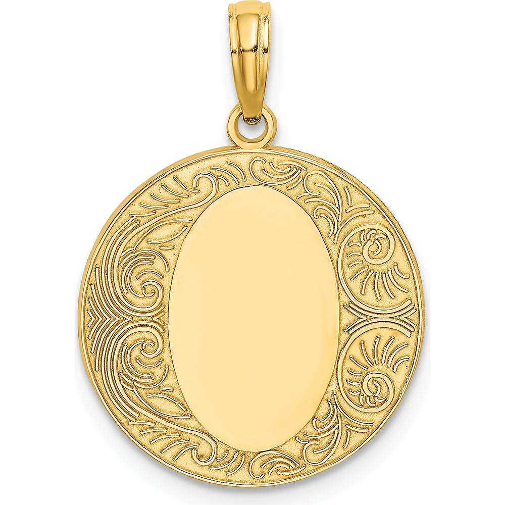 14K Yellow Gold Circle Engravable Pendant with Polished Finish by Oro Pregiato