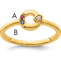 14K Yellow Gold Circle Motif Mother's Ring with Heart Accent, Round Diamond, Ruby, and Sapphire Birthstones by 0