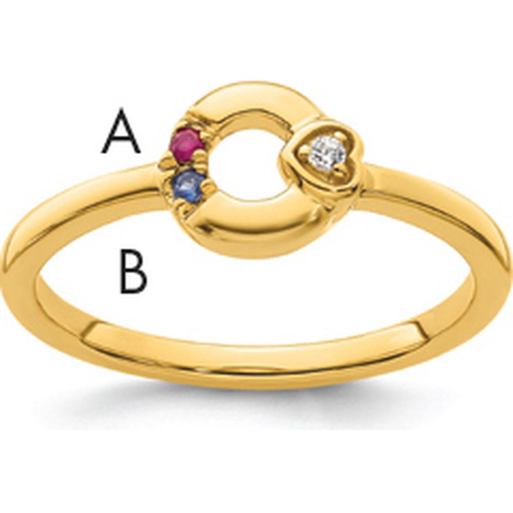 14K Yellow Gold Circle Motif Mother's Ring with Heart Accent, Round Diamond, Ruby, and Sapphire Birthstones by 0