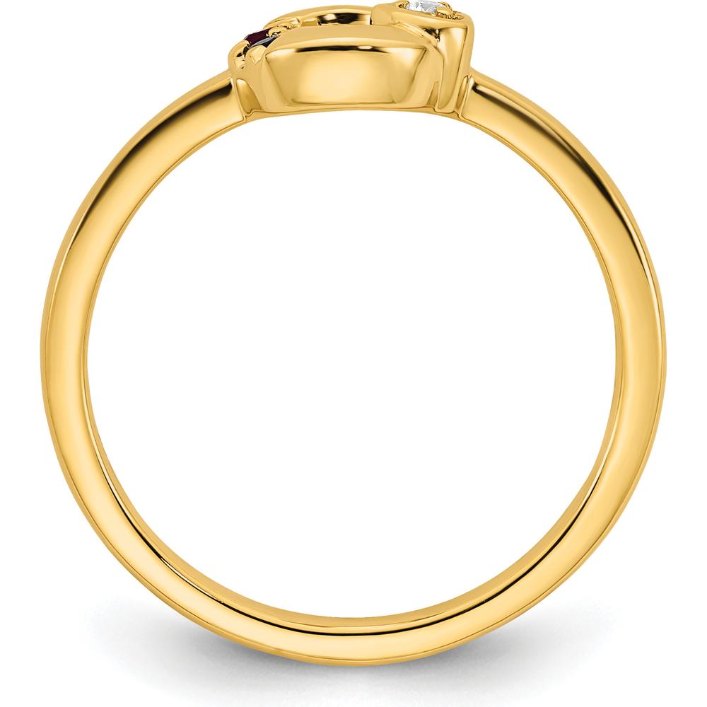 14K Yellow Gold Circle Motif Mother's Ring with Heart Accent, Round Diamond, Ruby, and Sapphire Birthstones by 0