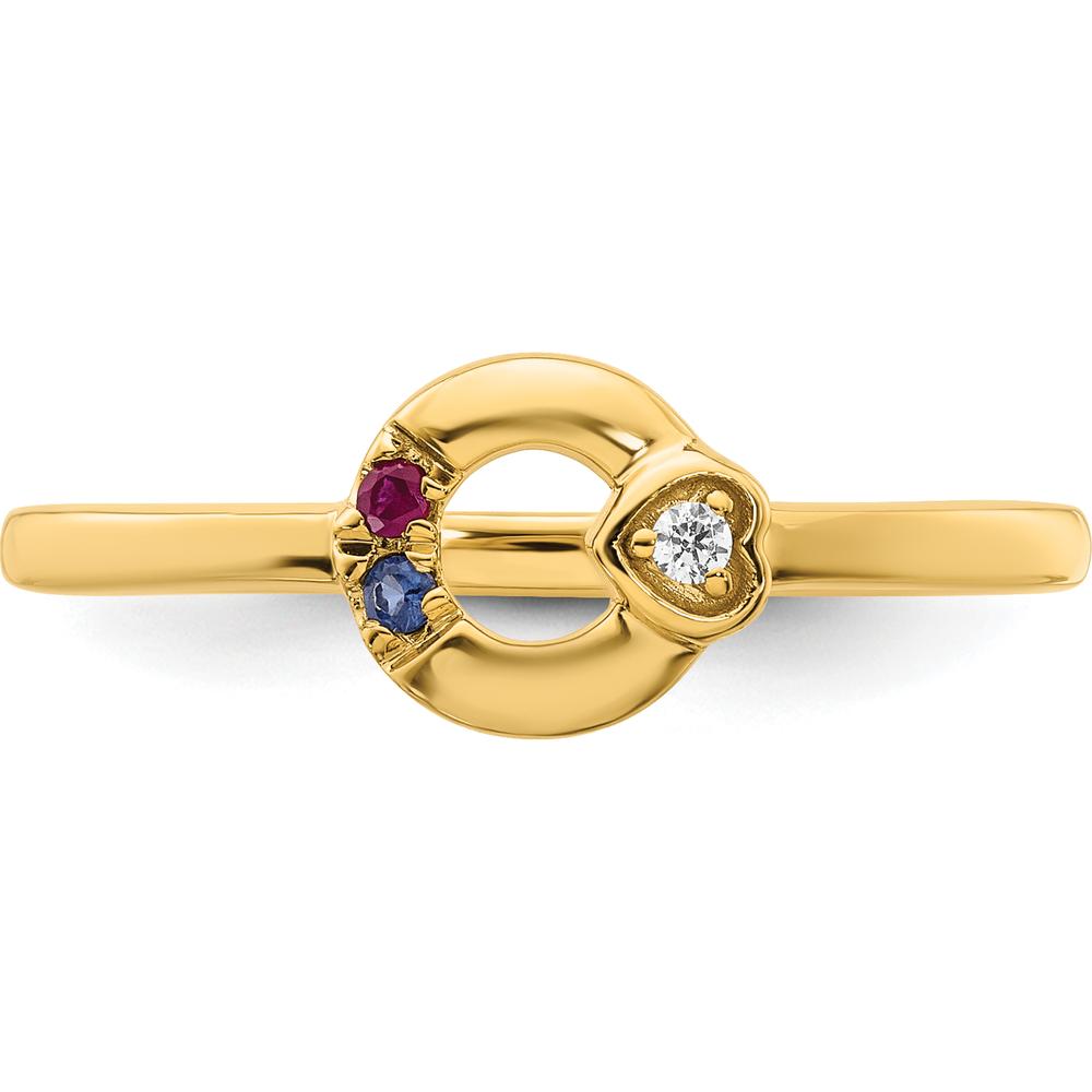 14K Yellow Gold Circle Motif Mother's Ring with Heart Accent, Round Diamond, Ruby, and Sapphire Birthstones by 0