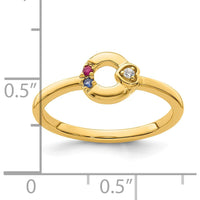 14K Yellow Gold Circle Motif Mother's Ring with Heart Accent, Round Diamond, Ruby, and Sapphire Birthstones by 0