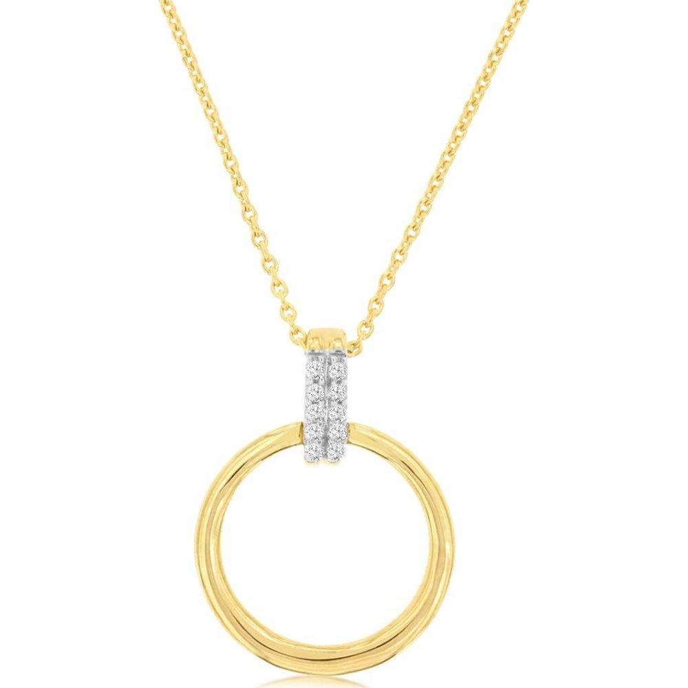 14K Yellow Gold Circle Pendant Necklace with Pavé-Set Round Diamond Bail - 0.03 Carat Total Diamond Weight - Royal Jewelry