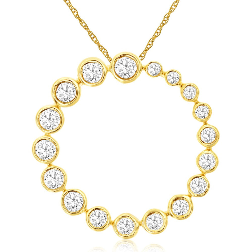 14K Yellow Gold Circle Pendant with Bezel-Set Round Diamonds - 0.55 Carat Total Diamond Weight - Royal Jewelry