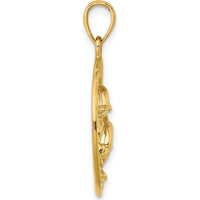 14K Yellow Gold Circle Pendant with Leaping Dolphins and Textured Waves by Oro Pregiato