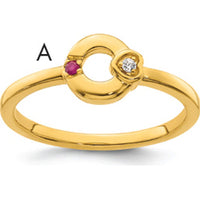 14K Yellow Gold Circle Ring with Heart Bezel Diamond and Ruby Birthstone Accent by 0