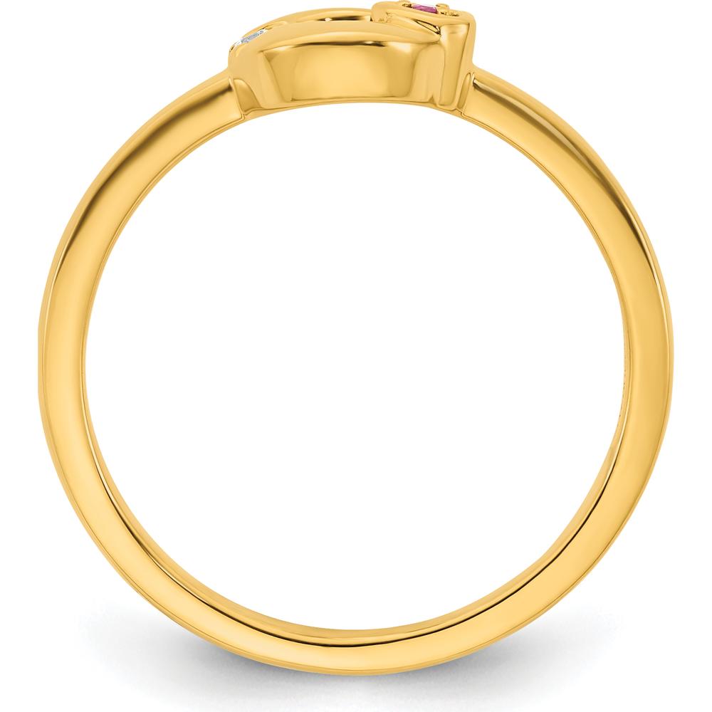 14K Yellow Gold Circle Ring with Heart Bezel Diamond and Ruby Birthstone Accent by 0