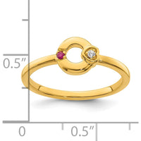 14K Yellow Gold Circle Ring with Heart Bezel Diamond and Ruby Birthstone Accent by 0