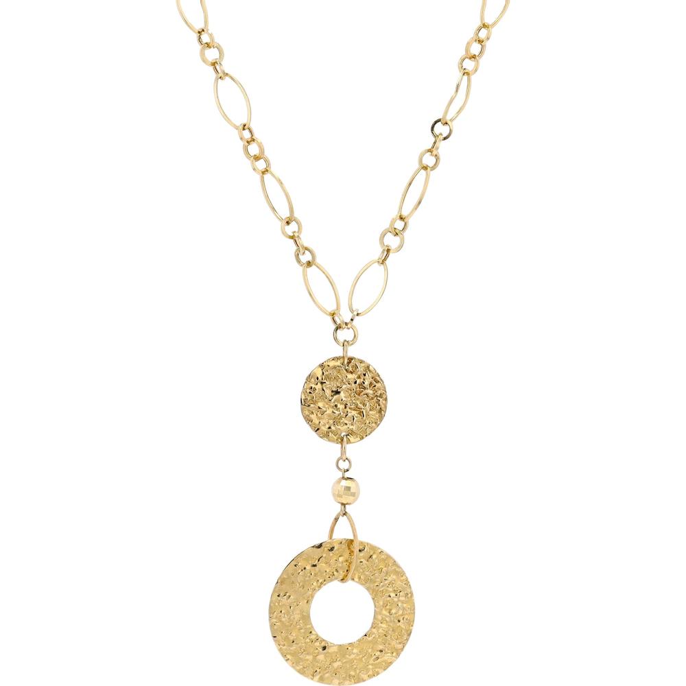 14K Yellow Gold Circle Y-Chain Necklace with Textured Gold Detail - 3.75g Total Weight