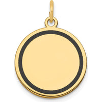 14K Yellow Gold Circular Engravable Disc Charm with Black Enamel Accents by Oro Pregiato