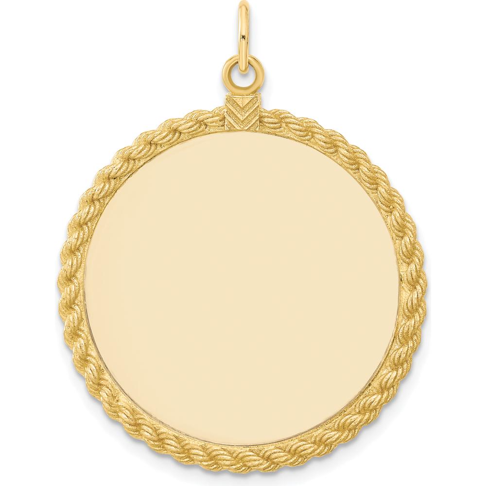 14K Yellow Gold Circular Engravable Disc Pendant with Rope Edge - 39mm by Oro Pregiato