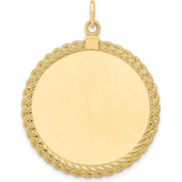 14K Yellow Gold Circular Engravable Disc Pendant with Rope Edge - 39mm by Oro Pregiato