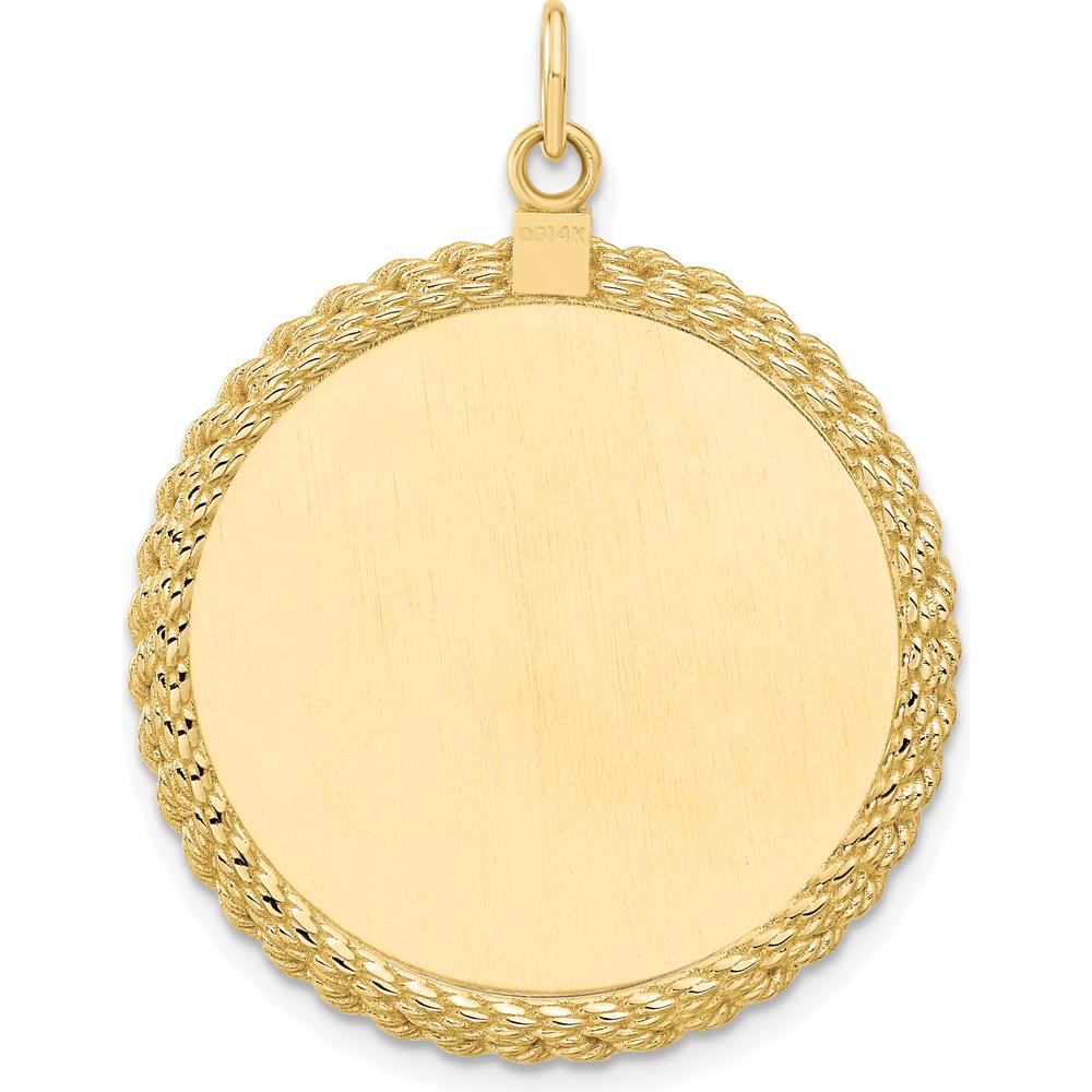 14K Yellow Gold Circular Engravable Disc Pendant with Rope Edge - 39mm by Oro Pregiato