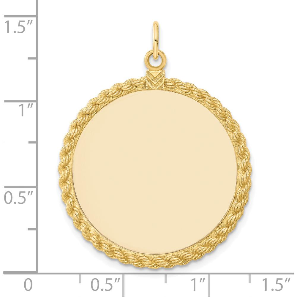 14K Yellow Gold Circular Engravable Disc Pendant with Rope Edge - 39mm by Oro Pregiato