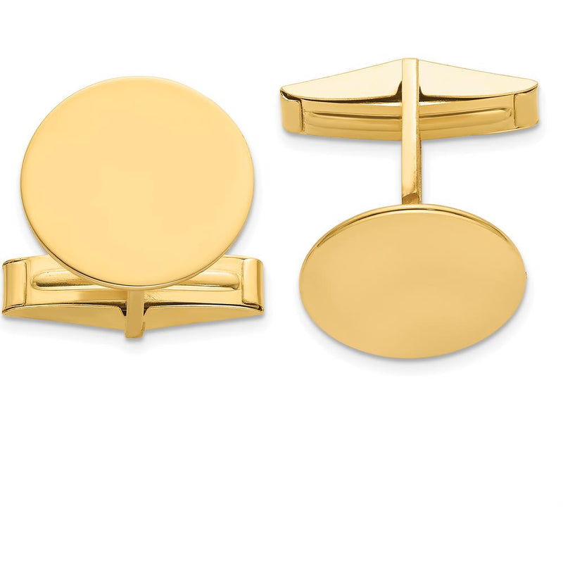 14K Yellow Gold Circular Polished Men's Cuff Links - Engravable 15.1mm Design by Oro Pregiato