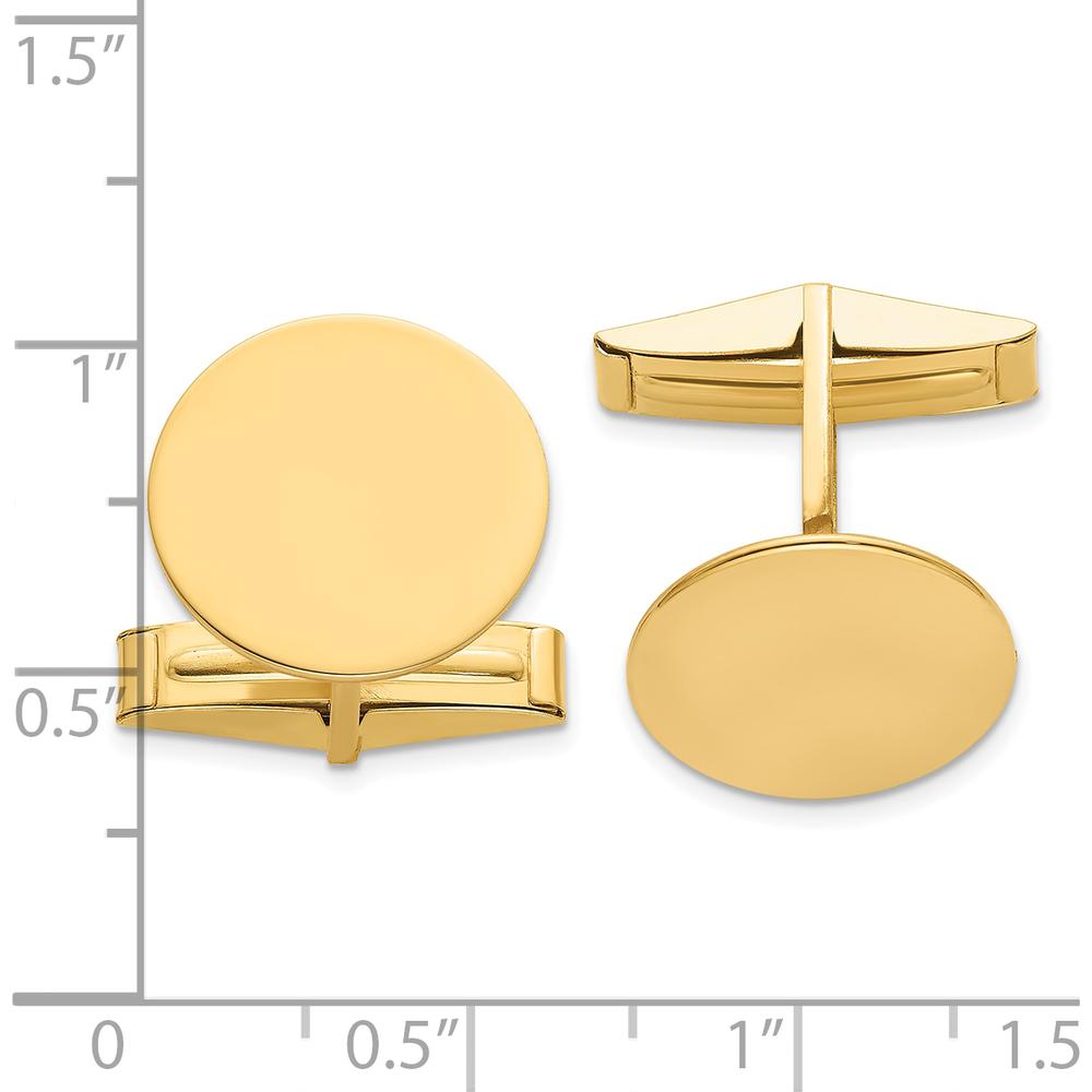 14K Yellow Gold Circular Polished Men's Cuff Links - Engravable 15.1mm Design by Oro Pregiato