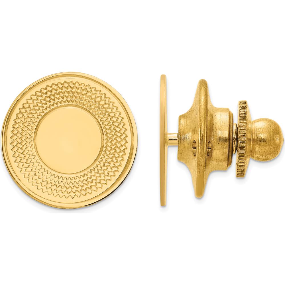 14K Yellow Gold Circular Textured Tie Tac with Polished Finish by Oro Pregiato