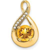 14K Yellow Gold Citrine and Diamond Chain Slide Pendant - 0.80 Carat Total Gemstone Weight by Lumare Gioia