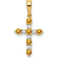 14K Yellow Gold Citrine and Diamond Cross Pendant - 0.18 Carat Total Gemstone Weight by Oro Pregiato