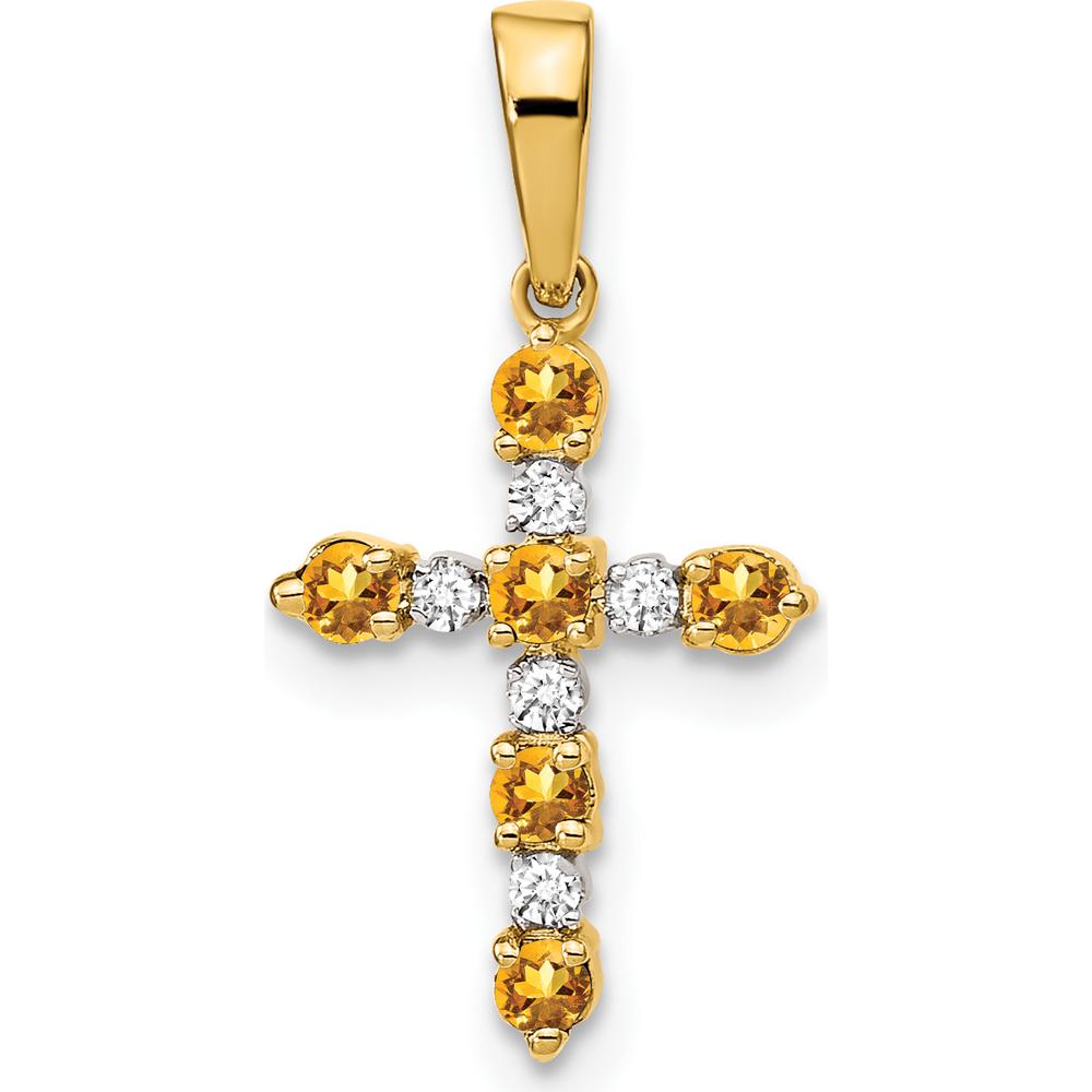 14K Yellow Gold Citrine and Diamond Cross Pendant - 0.18 Carat Total Gemstone Weight by Oro Pregiato