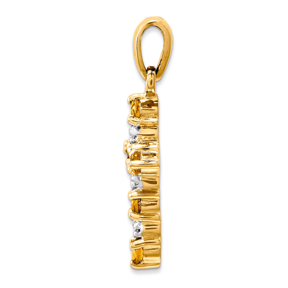 14K Yellow Gold Citrine and Diamond Cross Pendant - 0.18 Carat Total Gemstone Weight by Oro Pregiato