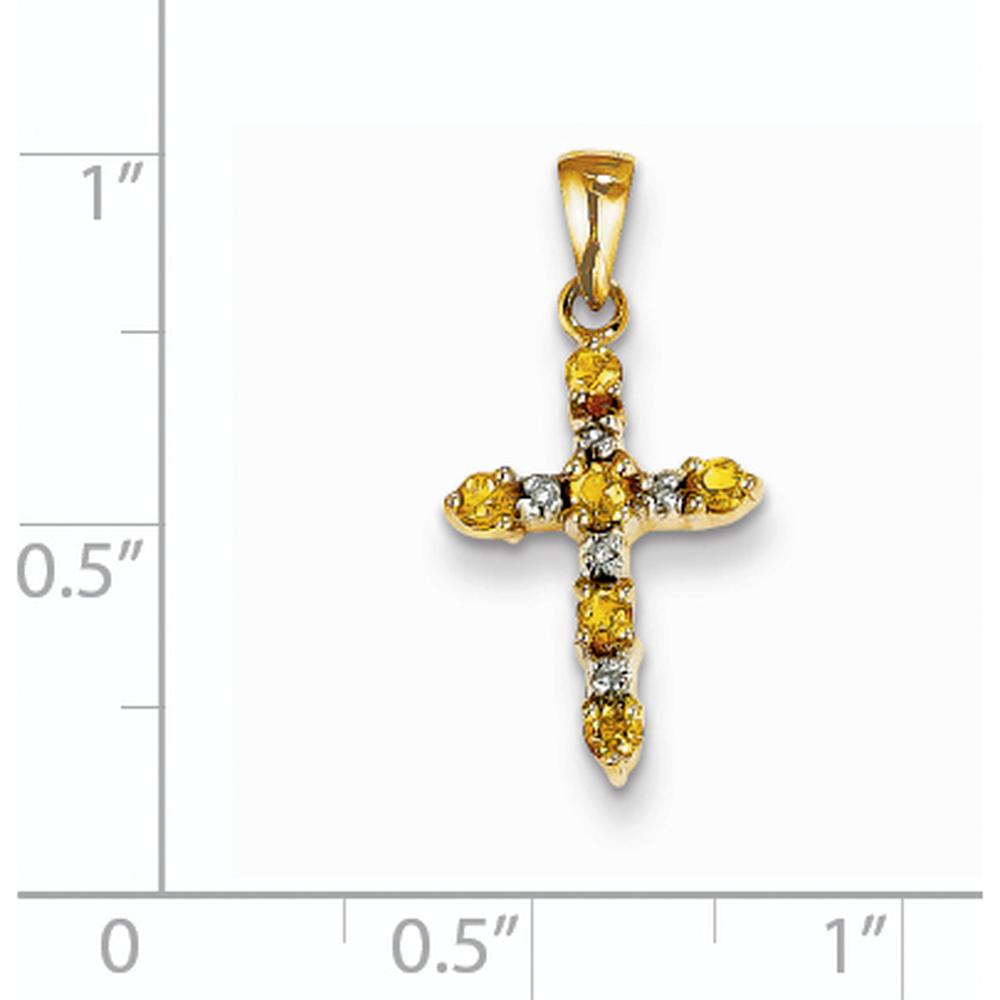 14K Yellow Gold Citrine and Diamond Cross Pendant - 0.18 Carat Total Gemstone Weight by Oro Pregiato