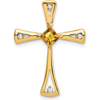 14K Yellow Gold Citrine and Diamond Cross Pendant - 0.295 Carat Citrine, 0.027 Carat Total Diamond Weight by Lumare Gioia