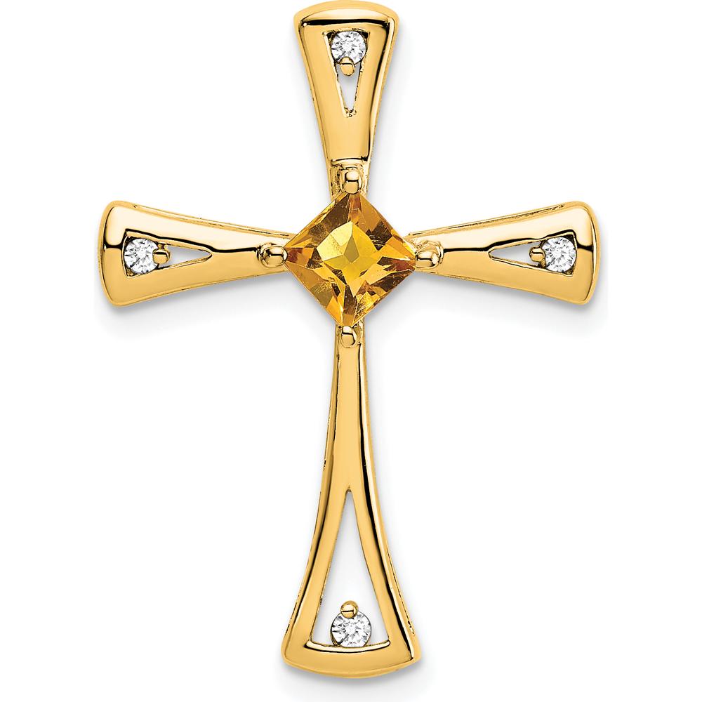 14K Yellow Gold Citrine and Diamond Cross Pendant - 0.295 Carat Citrine, 0.027 Carat Total Diamond Weight by Lumare Gioia