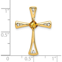 14K Yellow Gold Citrine and Diamond Cross Pendant - 0.295 Carat Citrine, 0.027 Carat Total Diamond Weight by Lumare Gioia