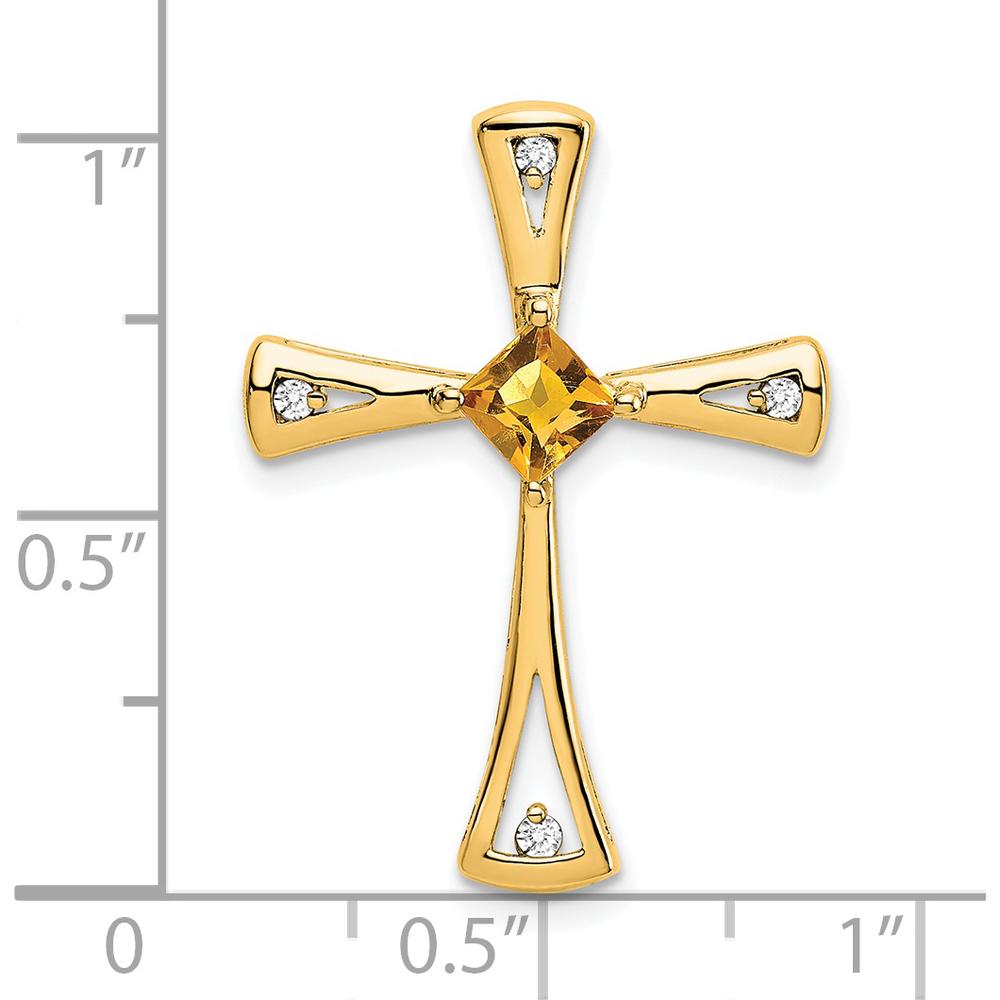 14K Yellow Gold Citrine and Diamond Cross Pendant - 0.295 Carat Citrine, 0.027 Carat Total Diamond Weight by Lumare Gioia
