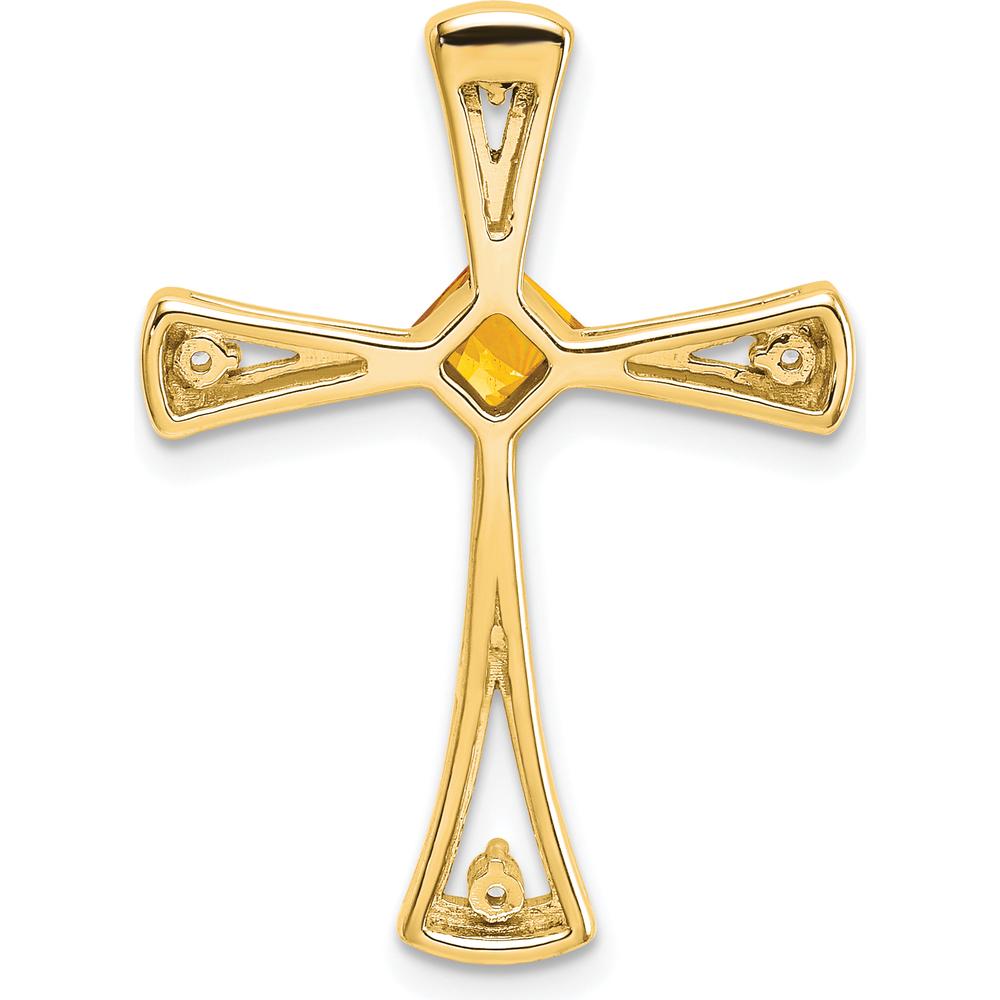 14K Yellow Gold Citrine and Diamond Cross Pendant - 0.295 Carat Citrine, 0.027 Carat Total Diamond Weight by Lumare Gioia