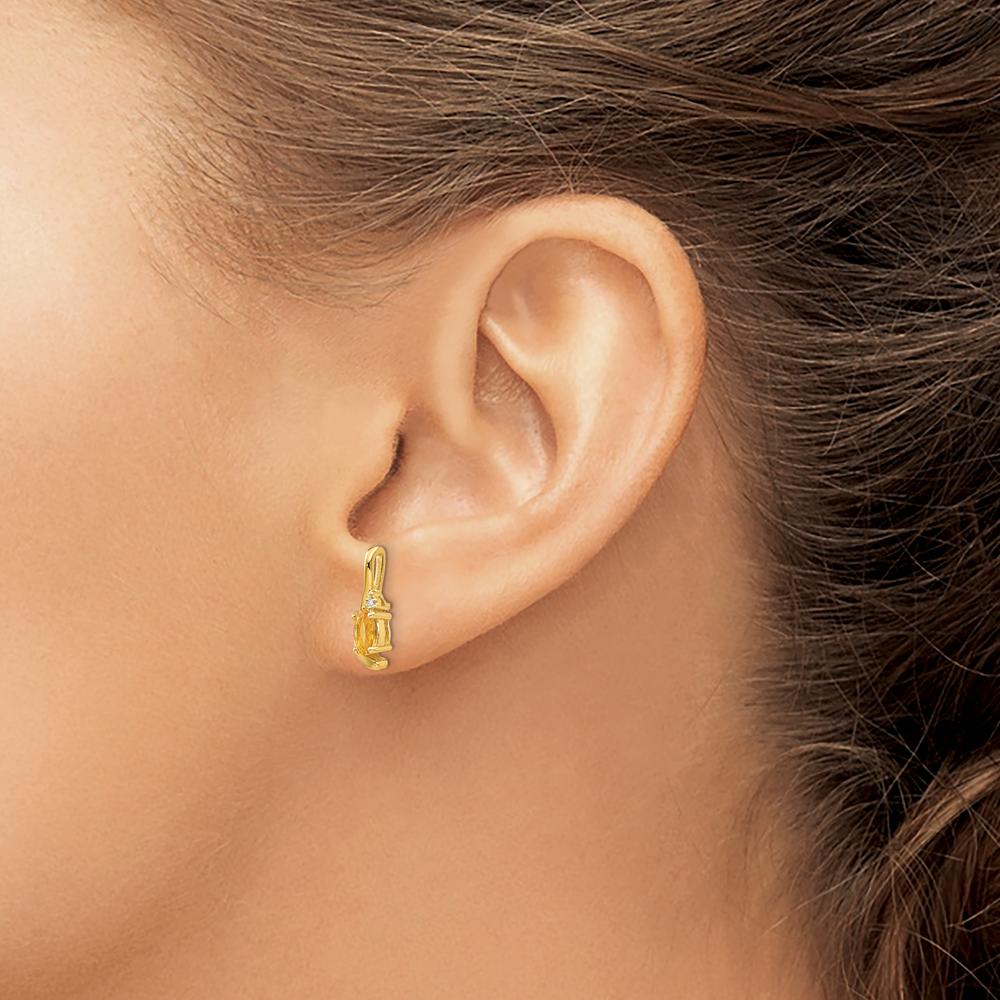 14K Yellow Gold Citrine and Diamond Drop Earrings - 0.2 Carat Total Citrine Weight, 0.01 Carat Total Diamond Weight by Oro Pregiato