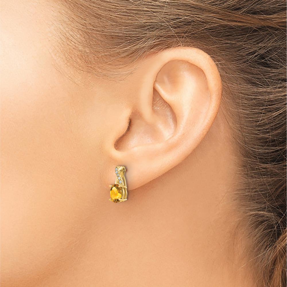 14K Yellow Gold Citrine and Diamond Drop Earrings - 1.0 Carat Total Citrine Weight by Oro Pregiato