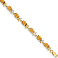 14K Yellow Gold Citrine and Diamond Floral Tennis Bracelet - 0.48 Carats Total Citrine Weight, 0.11 Carats Total Diamond Weight by Monteluci Fine Jewelry
